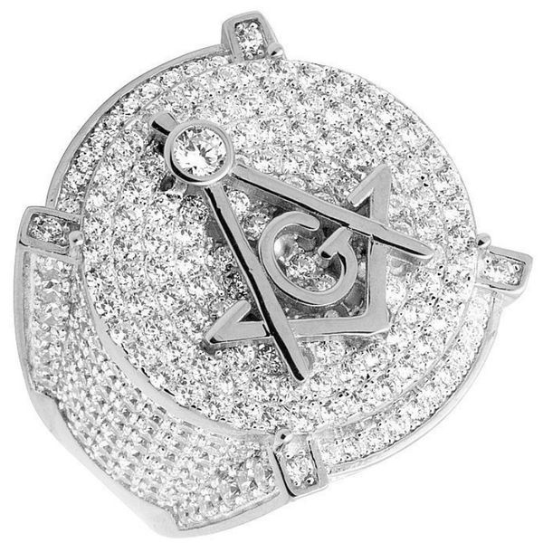 

men's white gold filled lab diamonds 3d masonic engagement pinky ring size 8-15 j190704, Slivery;golden
