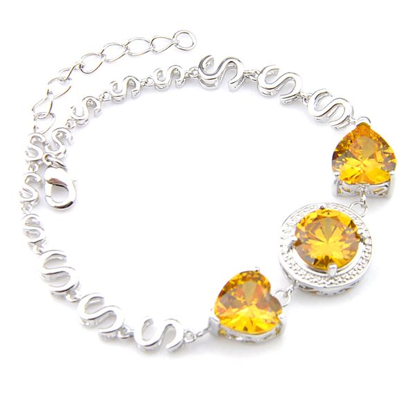 

luckyshine fashion jewelry bracelets women brazil citrine heart-shaped royal style wedding party zircon bracelets b1132, Golden;silver