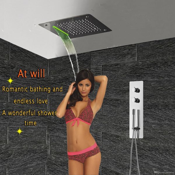

concealed thermostatic bathroom shower panel faucets valve wall mounted rain rainfall waterfall ceiling shower head led bath taps system