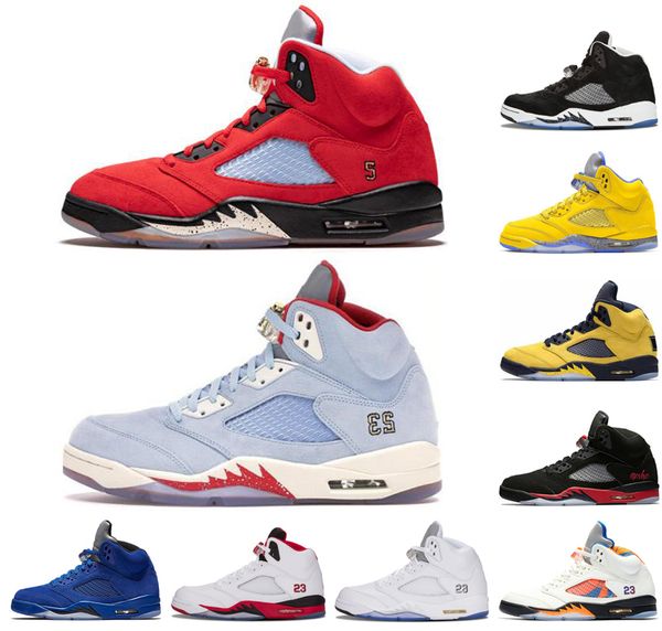 

2020 5 5s men basketball shoes ice blue yellow bred red blue suede sneakers athletics sport shoes size 40-47