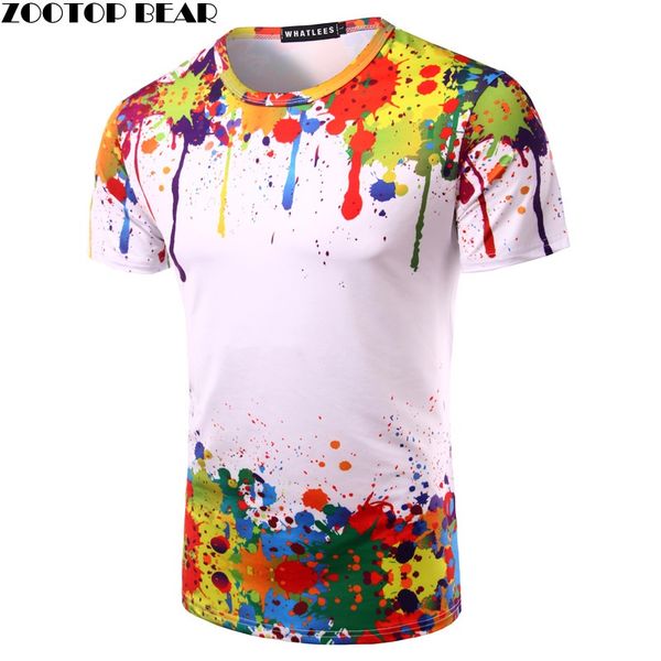 

Splashed Paint Tops Summer T Shirt Men Short Sleeve Novelty Printed 3d T -Shirts 2017 Personality Round Neck Tees Zootop Bear