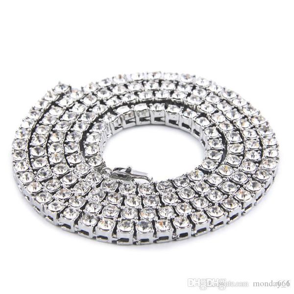 

hip hop necklace bling iced out gold plated rhinestones crystal cuban link chain men necklace jewelry, Silver