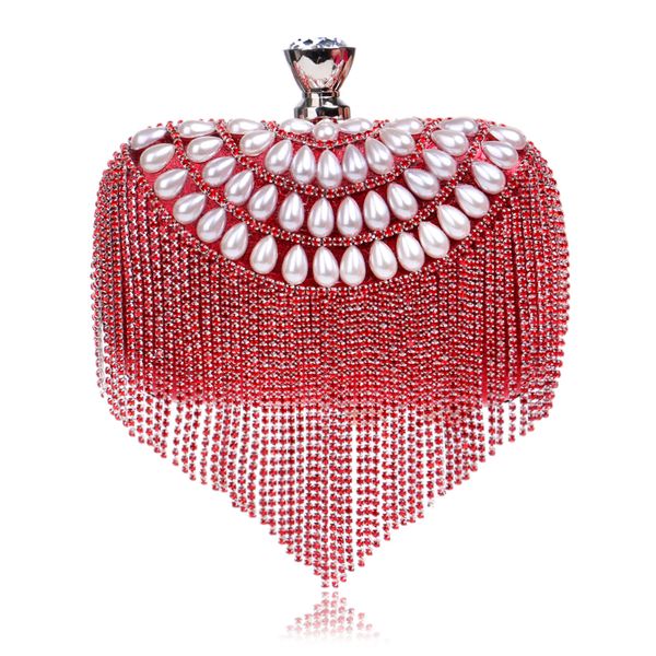

2019 new tassel crystal women bag luxury imitation pearl evening bags wedding beaded day clutches small purse bag