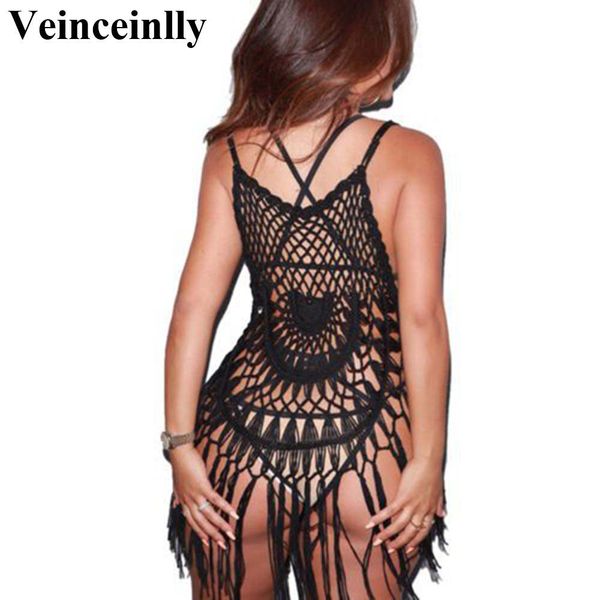 

2018 -xxl women hollow out fringe beach cover up crochet tassel cover-ups women swimwear female dress beach wear beachwear y363, Blue;gray