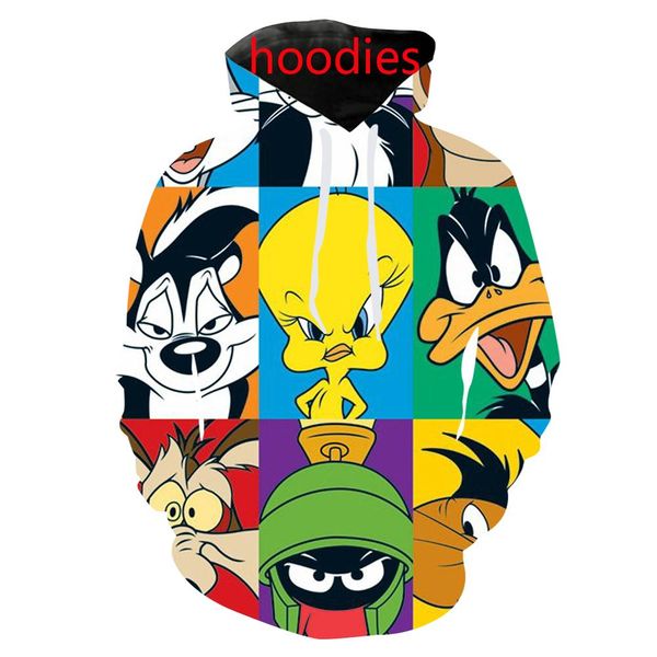 

new cartoon looney tunes 3d print vest/tee shirt/sweatshirt/zip hoodies/pants fashion men harajuku funny streetwear hiphop coats, Black