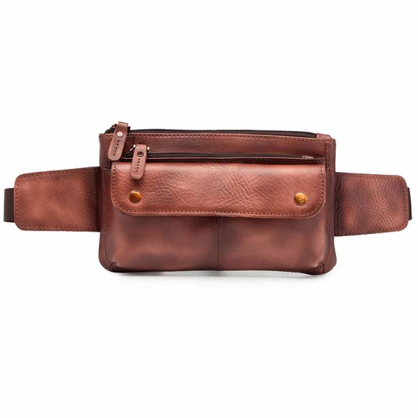 

fashion crazy horse leather chest sling bag design casual travel cigarette case pouch fanny waist belt bag pack 8136bu