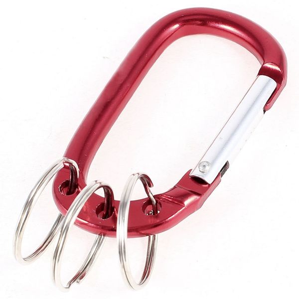

burgundy, red aluminum carabiner clip hook 3 split key ring chain, Silver