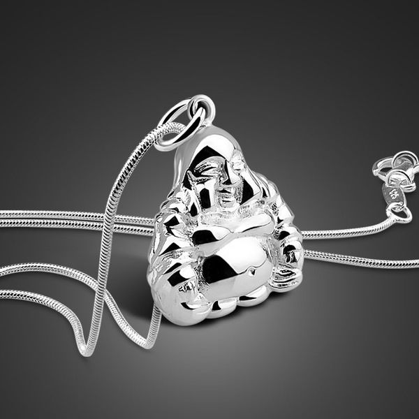 

wholesale sterling silver jewelry buddhism.solid 9225 silver buddha pendant .silver necklace for woman man simple snake chain