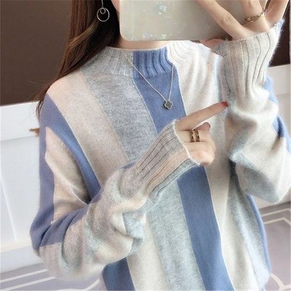 

2019 новый осень зима женщина корейский стиль хит цвет полосатый свободный вязаный пуловер свитер женский повседневная трикотажные джемперы, White;black