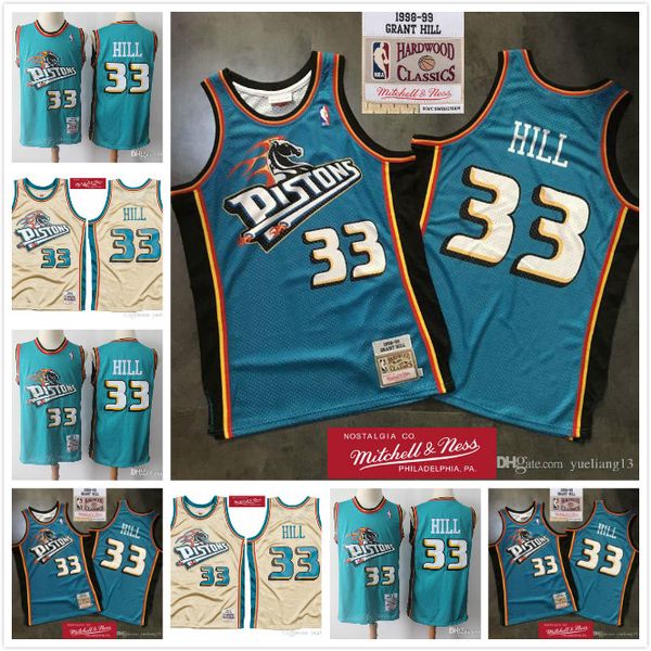 

retro mens pistons 33 grant hill 1998-99 green authentic swingman jersey retro mitchell & ness hardwoods classics mesh nba basketbal, Black