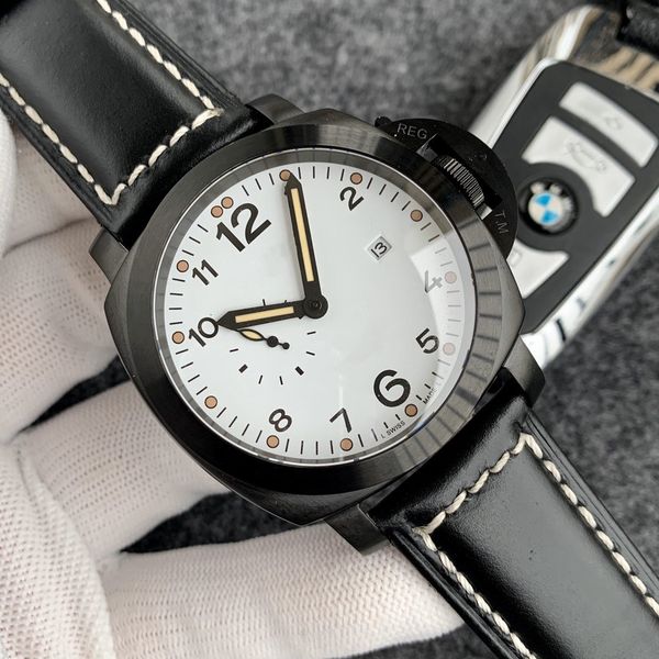 

wristwatches watch 8217 movement 316 stainless steel 44mm male wristwatch leather strap watches high qualilty, Slivery;brown