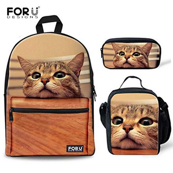 

forudesigns 3pcs/set cute cat printing canvas school bags for teenage girls primary school backpacks schoolbags mochila infantil