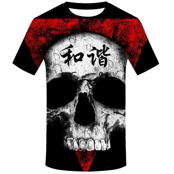 

2019 summer new men harajuku short sleeve t shirt men 3d printed t shirt casual skull print o neck t-shirt clothing, White;black