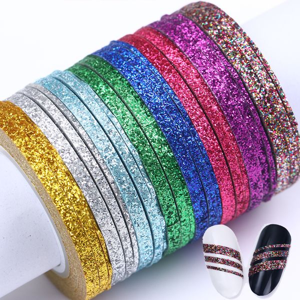 

13/10/8/4pcs matte glitter nail striping tape set line nail sticker colorful 1mm 2mm 3mm art manicure diy adhesive stickers, Black