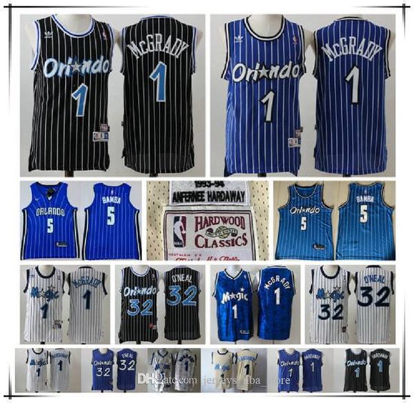 

new hwc nba 1 tracy mcgrady vintage orlando magic jersey retro vancouver shaquille o neal 32 penny hardaway 1 basketball jerseys, Black;red