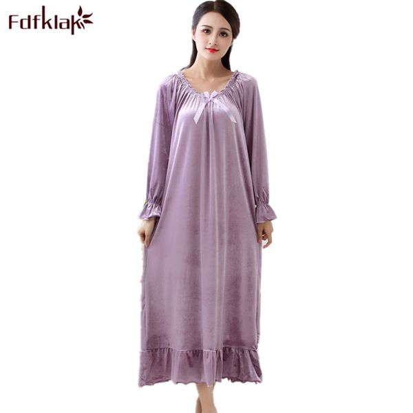 

fdfklak long nightgowns sleepwear dress women night gown plus sizes spring autumn new velvet womens sleepwear night wear q1468, Black;red