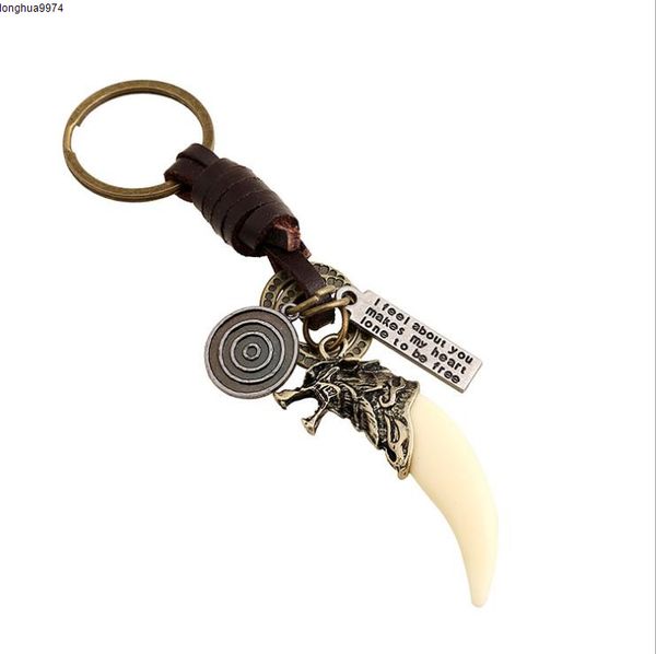 

men's spike leather keychain new fashion retro resin spike leather key chain hand knit key ring keychain jewerly, Silver