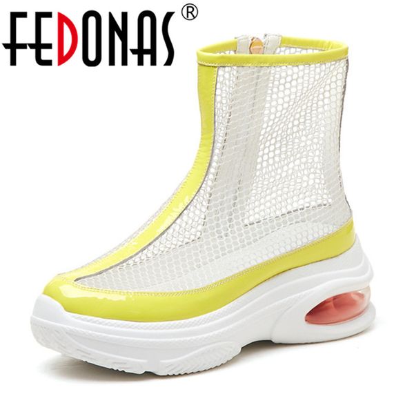

fedonas breathable mesh comfortable short boots women new casual shoes side zipper concise flats shoes summer motorcycle boots, Black