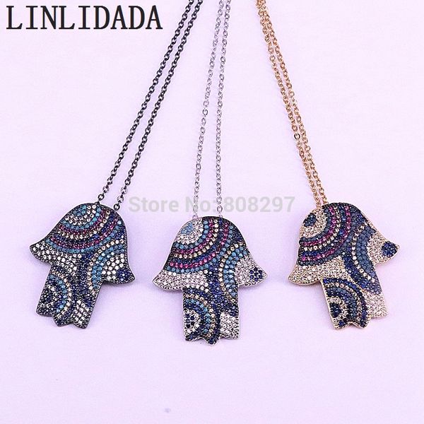 

5pcs fashion turkish jewelry hamsa hand pendants micro pave cz zirconia jewelry necklace, Silver