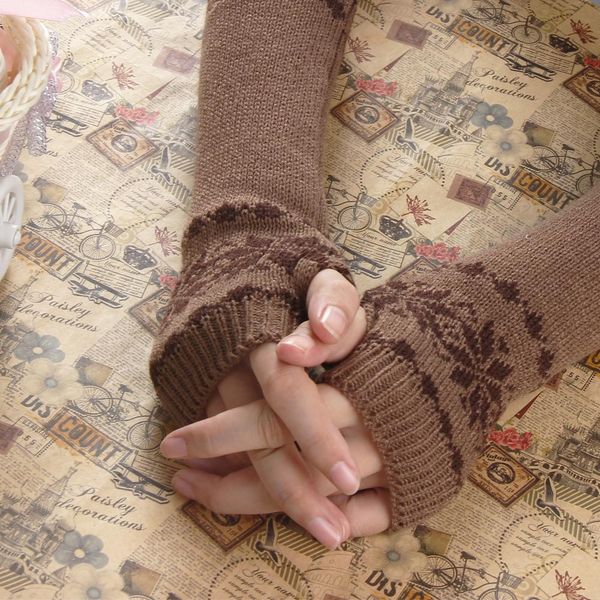 

winter autumn warm snowflake gloves keyboard leak finger knit gloves knitted for women fingerless wrist mittens 10.23, Blue;gray