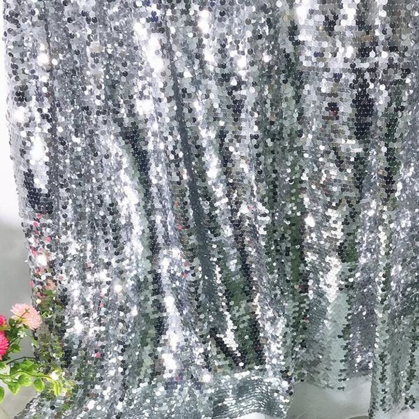 

9mm shiny silver flake scale background dress patchwork wedding polyester fabric dance diy textiles elastic tissu cloth fabric c949, Black;white
