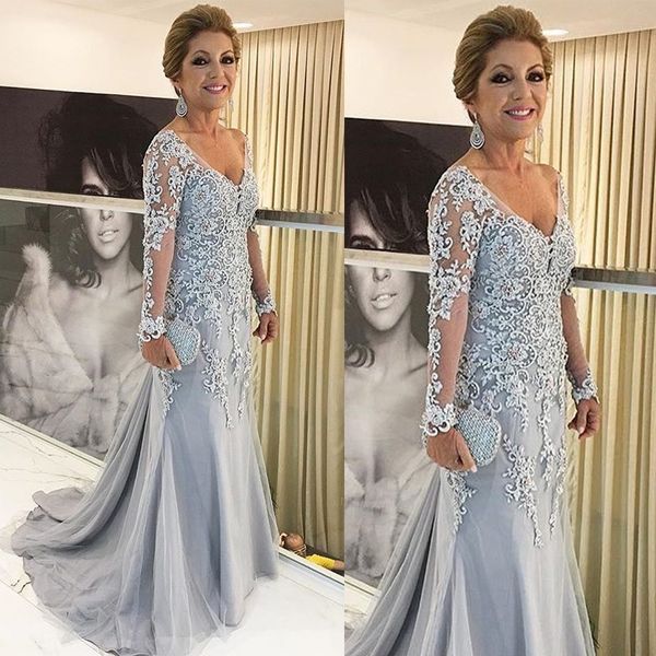 

a-line mother of the bride dresses v-neck long sleeve appliqued lace wedding gown tulle ruched custom made floor-length mother gown cheap, Black;red
