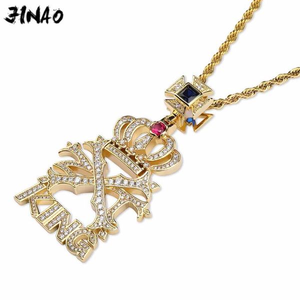 

jinao new iced out aaa cz stone crown letter king pendant &necklace micro paved gold color bling charm chains hip hop jewelry, Silver