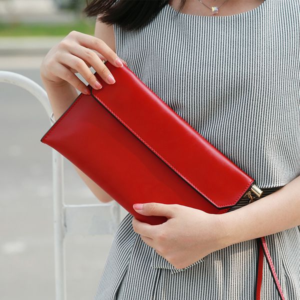 

2018 new style soft genuine leather women envelope bag solid color split leather chain crossbody shoulder bag clutch wallet gift