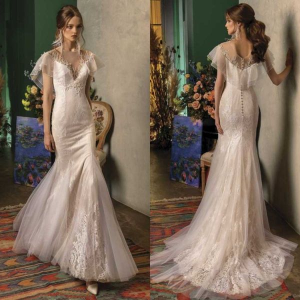 

papilio 2020 overskirts wedding dresses lace appliqued beach bridal gowns custom made sweep train mermaid wedding dress, White