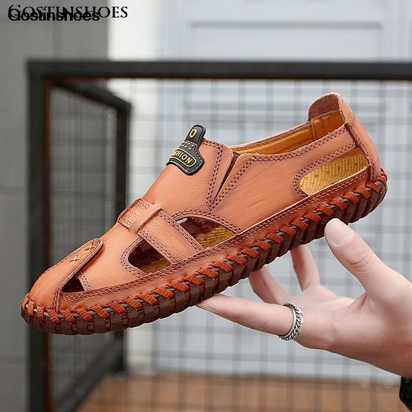 

sandals mens for men fashion casual leather summer shoes mens sandles sandel for men cowhide, Black