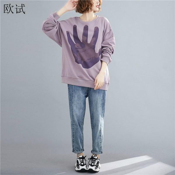 

plus size print casual loose hoodies sweatshirt women streetwear long sleeve cotton sweatshirts autumn winter 2019, Black