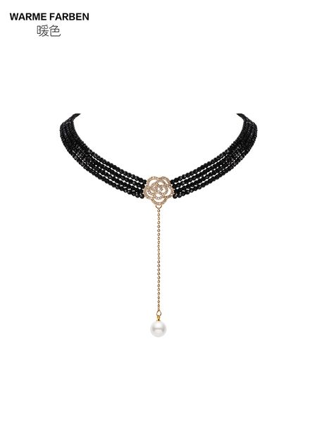 

ожерелье ювелирных изделий warme farben мода для женщин черный rhinestone розы pearl подвеска choker ожерелье партии sexy collares, Silver