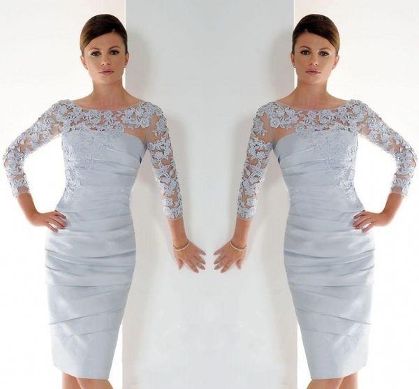 

short mother of the bride dresses with 3/4 sleeves knee length lace appliques pleats ruched plus size women formal evening gowns, Black;red