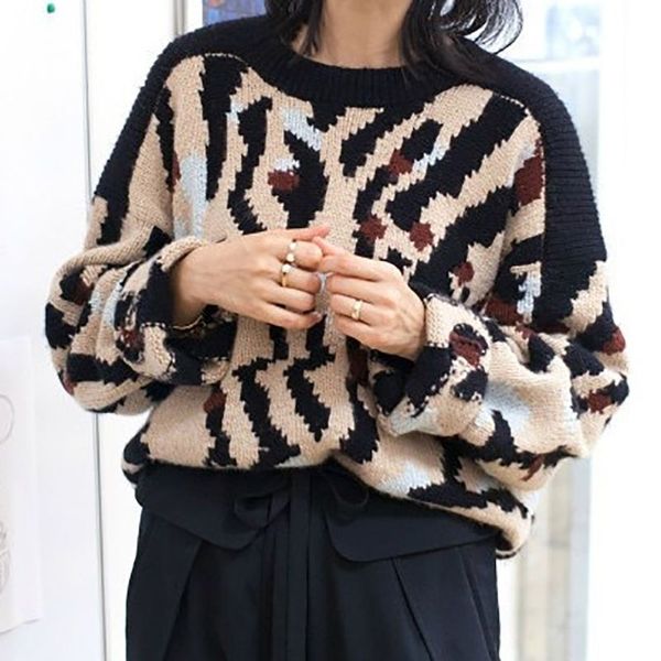 

fashion women zebra pattern sweaters autumn warm long sleeve cute leopard print pullover loose o neck sweater new, White;black