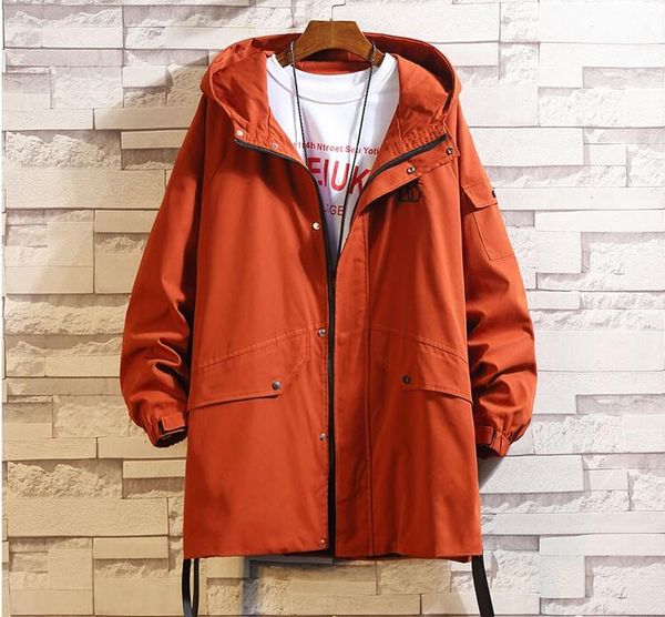 

2019 fall anglo-american new large size casual long coat tide brand windbreaker men's wear hooded jacket male size m-4xl, Black;brown