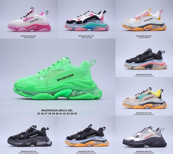 

triple s casual shoes men green triple s sneaker women leather lace-up casual flat shoes balenciaga with clear sole, Black