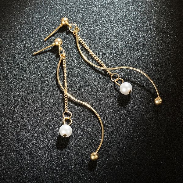 

maxi korean wave pearl simple fashion long earrings wavy pearl simple and elegant long stud earrings for chic women, Silver