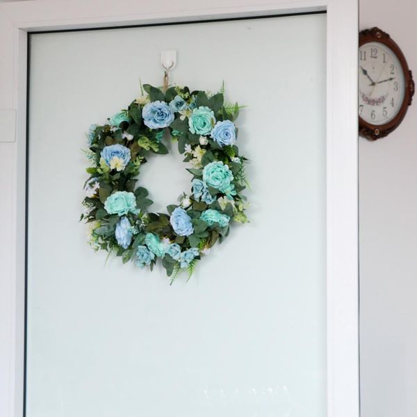 

rose flowers silk front door artificial wreath 16.5 inch - handcrafted wreath base - display in spring, easter, and summer