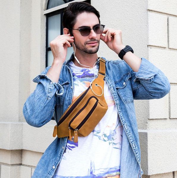 

men waist bag crazy horse leather sports fanny pack bum bag