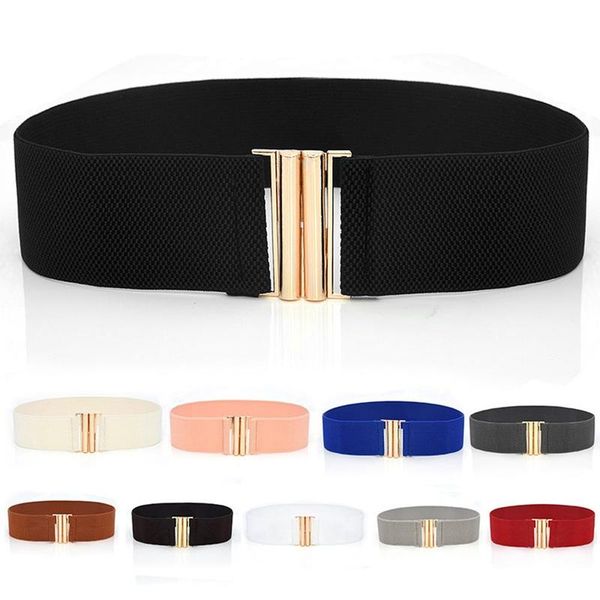 

new fashion women lady's wide elastic belt leather belt buckle waistband stretchy women waist dress adornment waistband, Black;brown