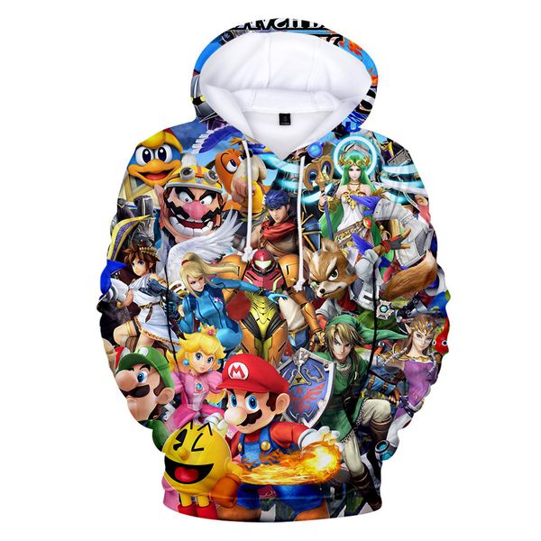 

2019 fashion men hoodies kirby mario chocobo cartoon 3d print hoodie sweatshirt streetwear casual tracksuit, Black