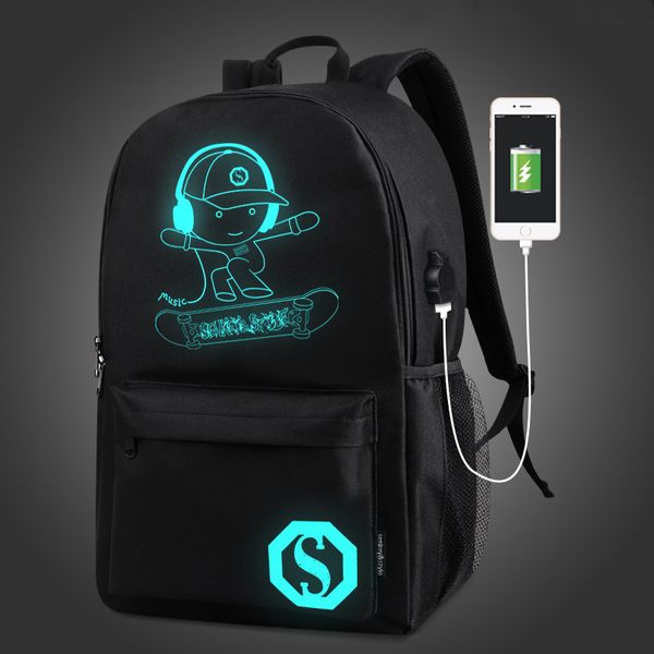 

2020 new anti-theft backpack usb luminous backpack leisure middle school students schoolbag men fashion trend computer