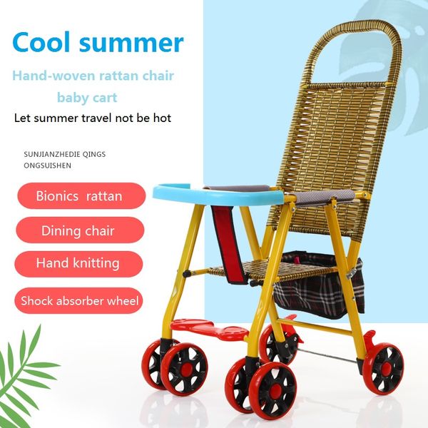 

hand-woven rattan chair trolley for baby in summer portability and durability easy to fold child stroller
