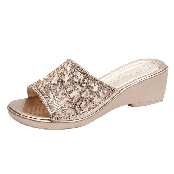 

nice summer super high heels ladies casual summer women shoes wedge thick bottom slippers mesh rhinestone mother' sandals#63, Black