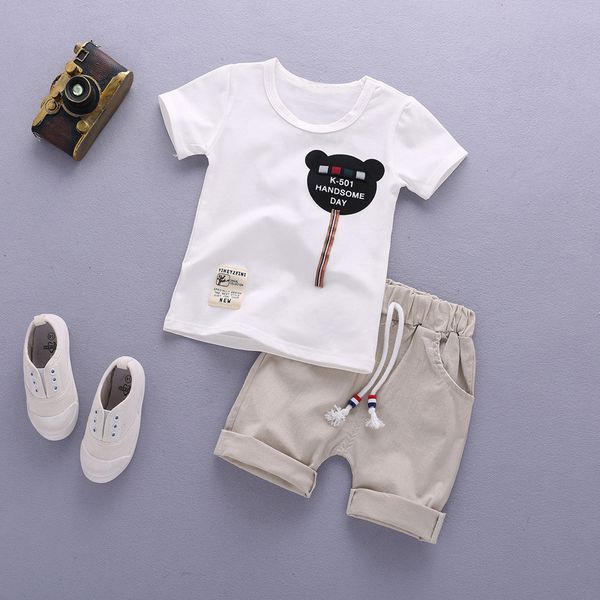 

retail children's clothing t-shirt & shorts boy's set summer baby boy 2 pieces sets, White