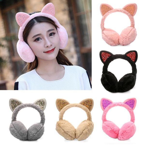 

1pc cute women girls winter warm earmuffs cat headband fluffy earflap ears warmers outdoor earmuff apparel accessories, Blue;gray