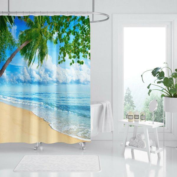3d Sky Tree Beach Shower Curtain Durable Fabric Mildew Bathroom