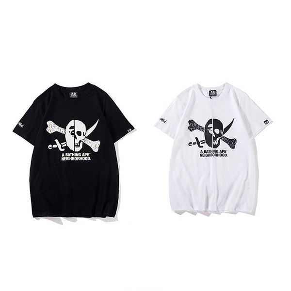 

bape нового способа mens стилист тенниски mens вскользь короткими рукавами летние пары высокого качества черепа печати хлопок тис m-2xl, White;black