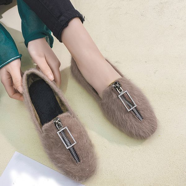 

xiniu chaussures femme women fashion casual loafers plush zipper platform shoes lazy slip on big size peas single shoes #0802, Black