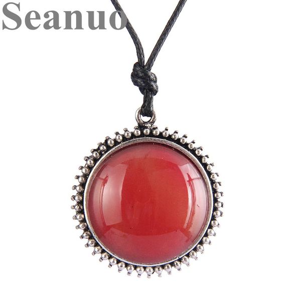 

seanuo red/green round arcylic rope pendant necklace for men women jewelry fashion thai silver all-match choker party necklaces